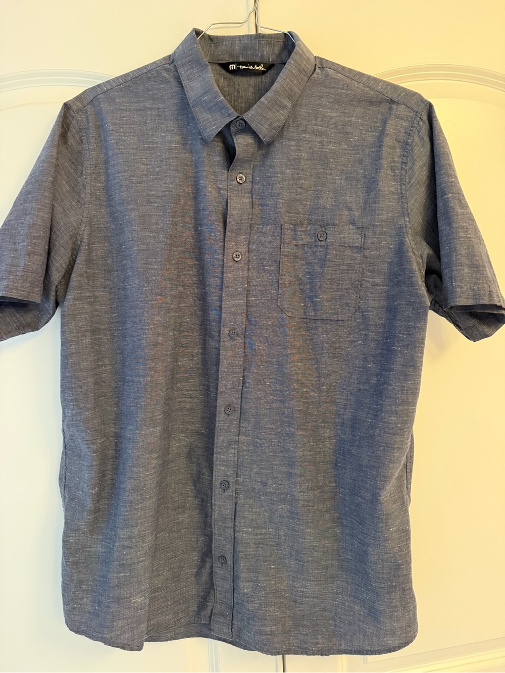 Travis Mathew Blue Short-Sleeve Button-Down Shirt